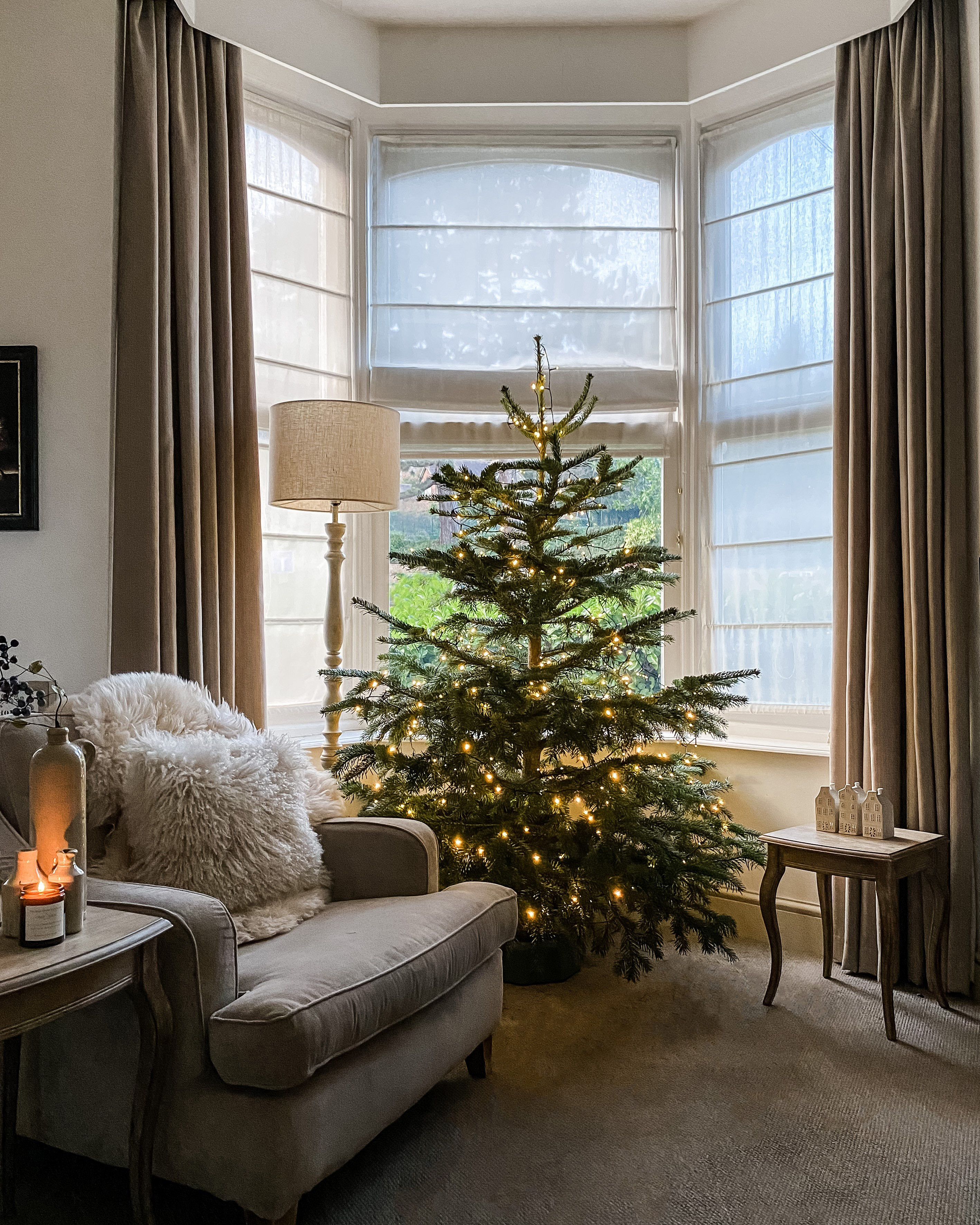 Bare Christmas tree with just lights