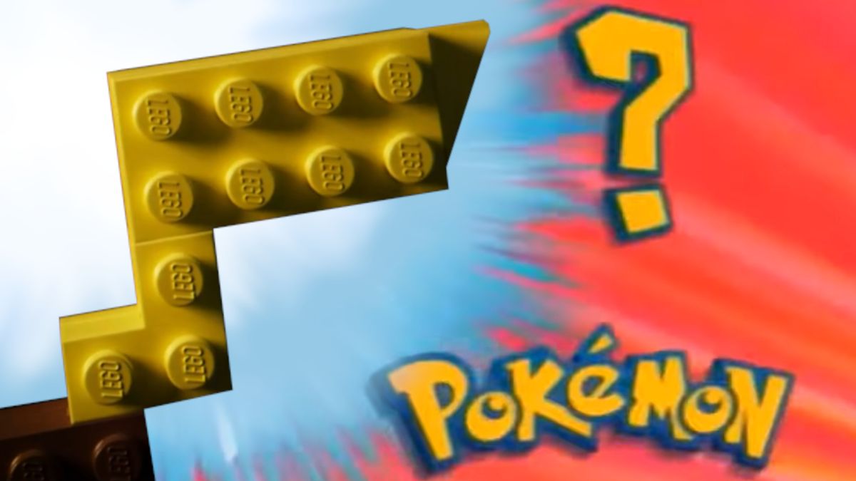 Lego Pikachu tail over the top of the &#039;Who&#039;s that Pokemon?&#039; anime screen