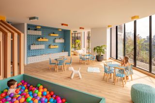 childcare room with ball pit inside EPIQ building in Quito