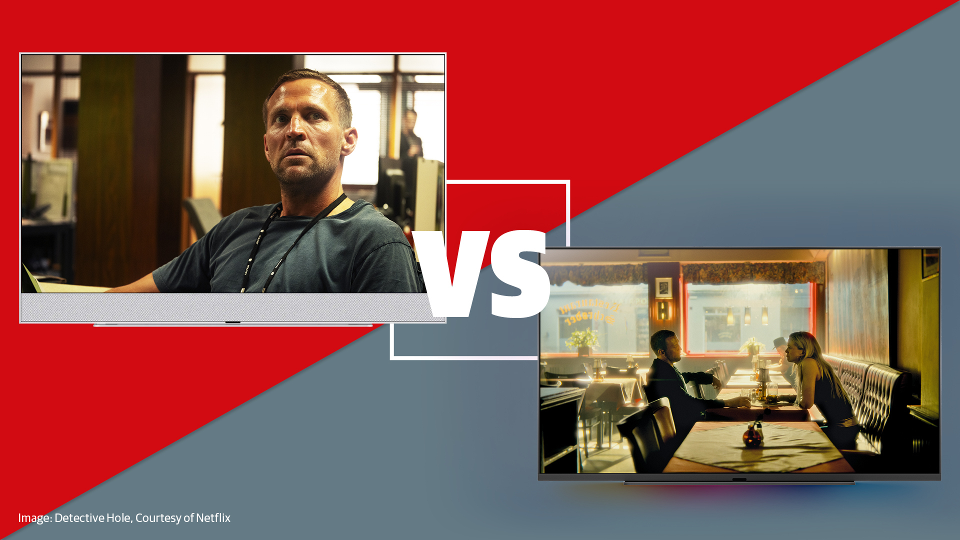 The Sky Glass Gen 2 and Sky Glass Air on a red and grey background