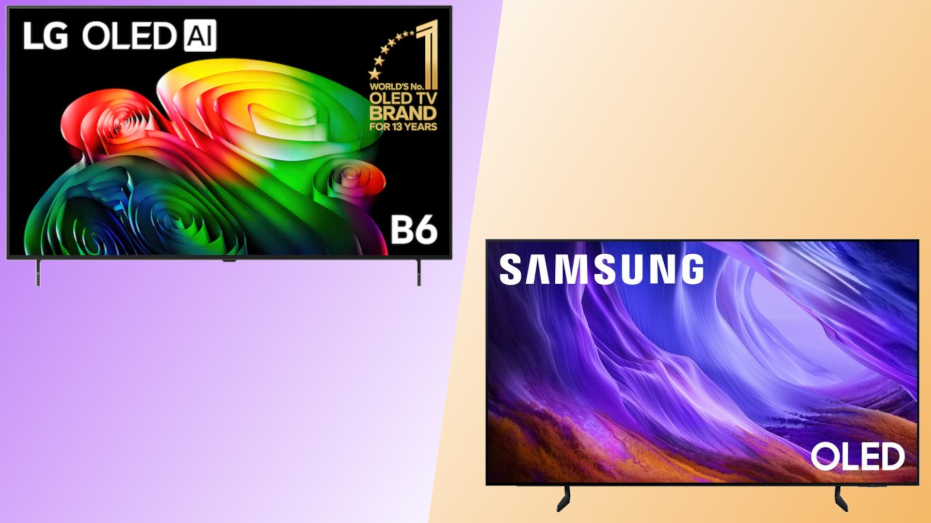The LG B6 and the Samsung S85H OLED TVs in a side-by-side composite image