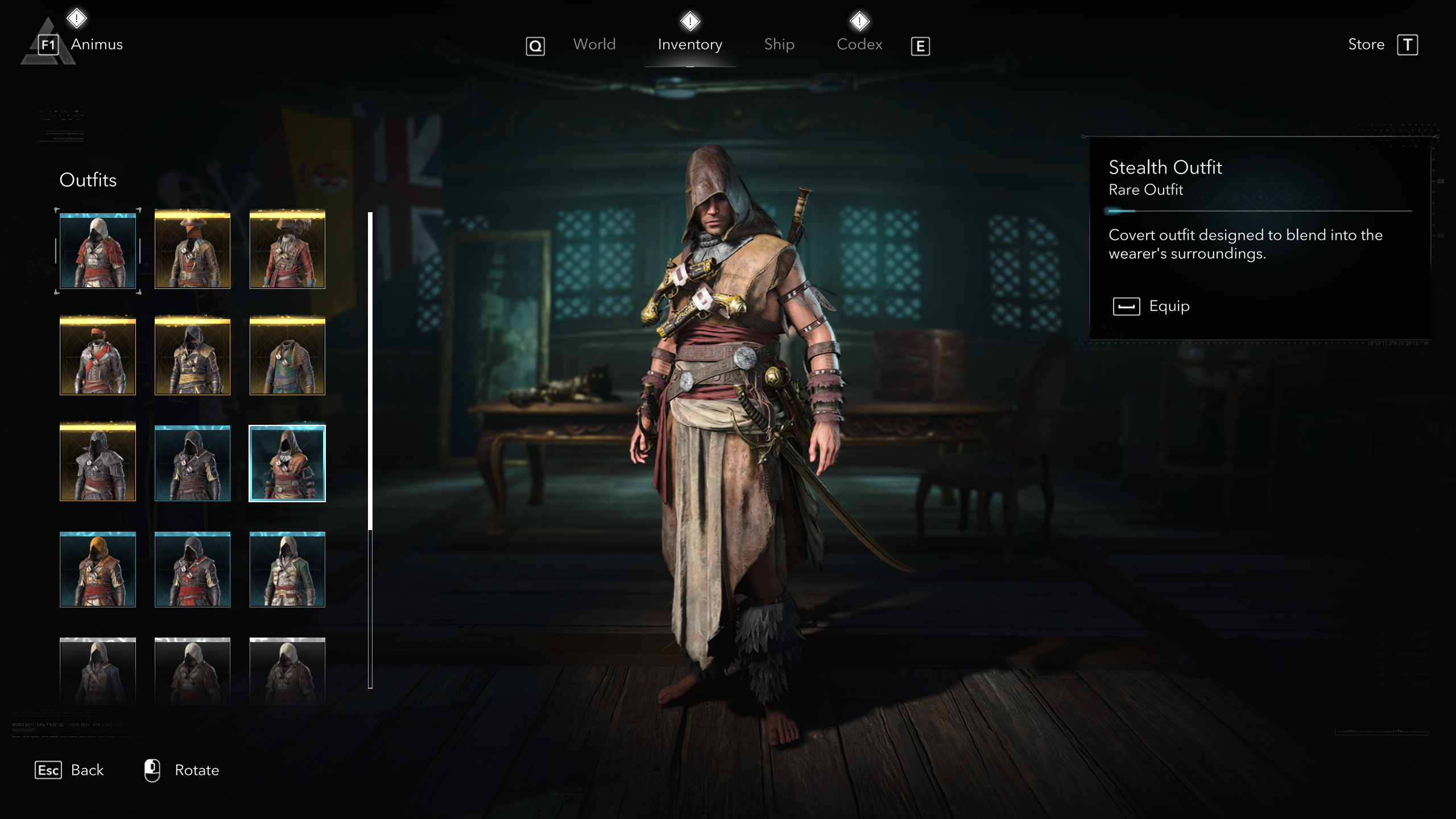 Black Flag outfits: The Stealth Oufit viewed in the menu.