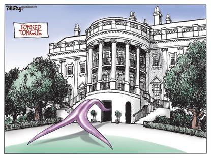 Political Cartoon U.S. White House forked tongue two directions