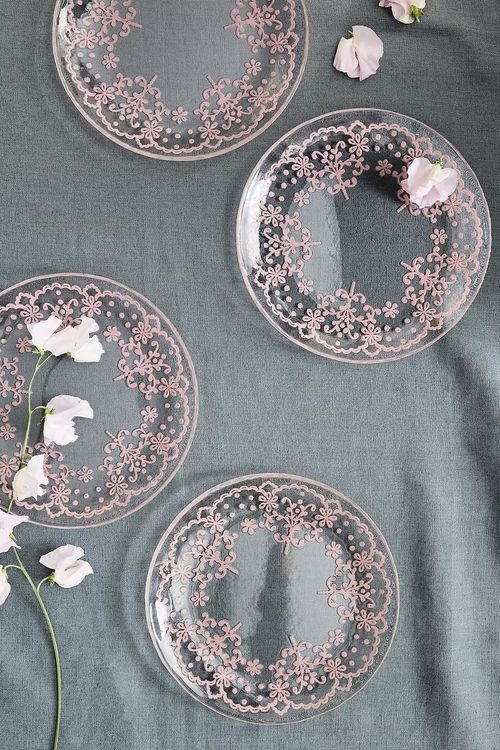 Floral Lace Glass Side Plates, Set of 4
