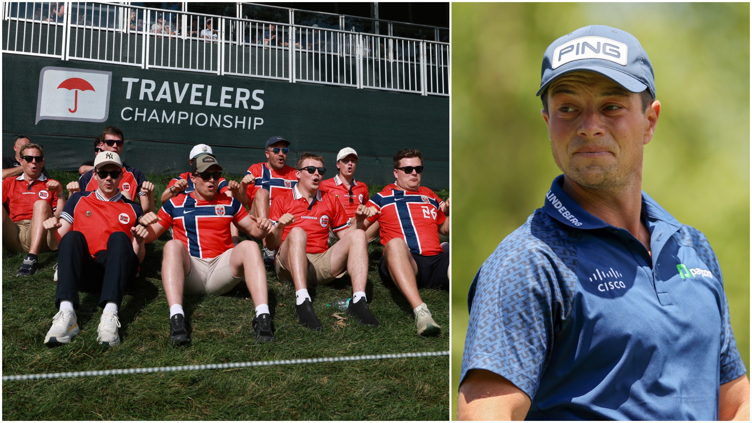 Norway football fans following the World Cup cheer on Viktor Hovland and Kristoffer Reitan at the Travelers Championship