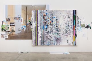 Afterimage, Rainbow Disturbance (Painting in its Archive), 2018, by Sarah Sze, oil paint, acrylic paint, aluminium, archival paper, UV stabilisers, adhesive, tape, ink and acrylic polymers, shellac, water based primer on wood