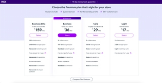 screenshot of Wix checkout process