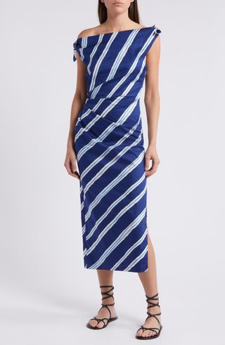 MANGO, Salome Stripe One-Shoulder Cotton Dress