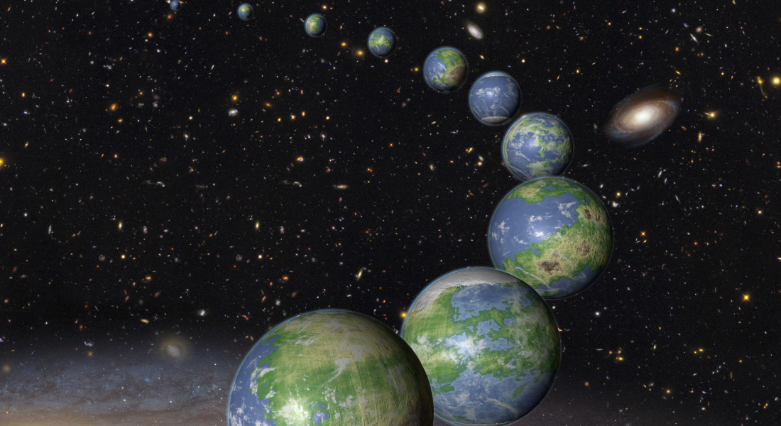 An artist&#039;s depiction of rocky, wet planets.