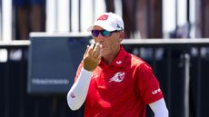 Sergio Garcia blows into his right hand during round two of LIV Golf Dallas 2025