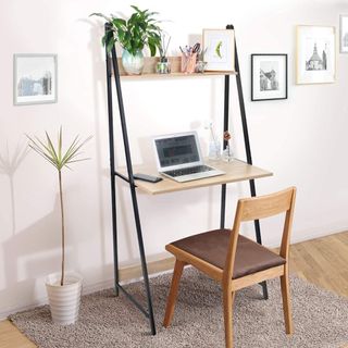Desk and shelf combo with chair
