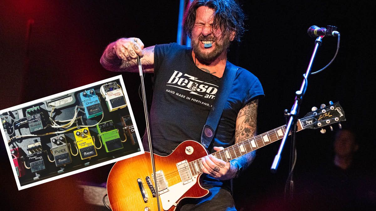 Tracii Guns and his pedalboard