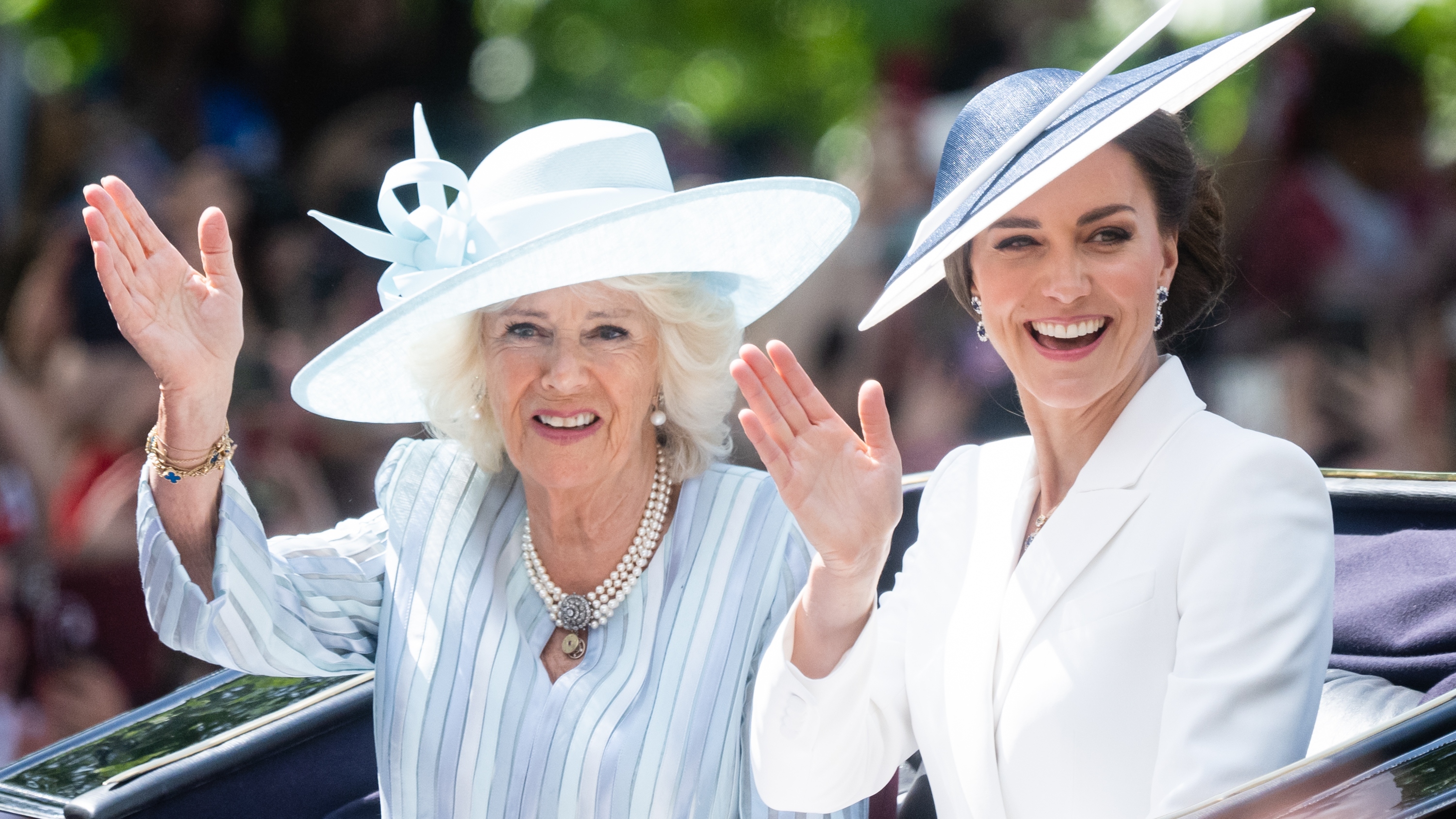 Queen Camilla and Kate travel by carriage at Trooping the Colour on June 02, 2022