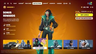 A screenshot of the Fortnite Chapter 5 Season 1 Battle Pass menu