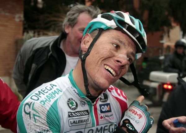 Philippe Gilbert (Omega Pharma - Lotto) talks to the media after his stage win