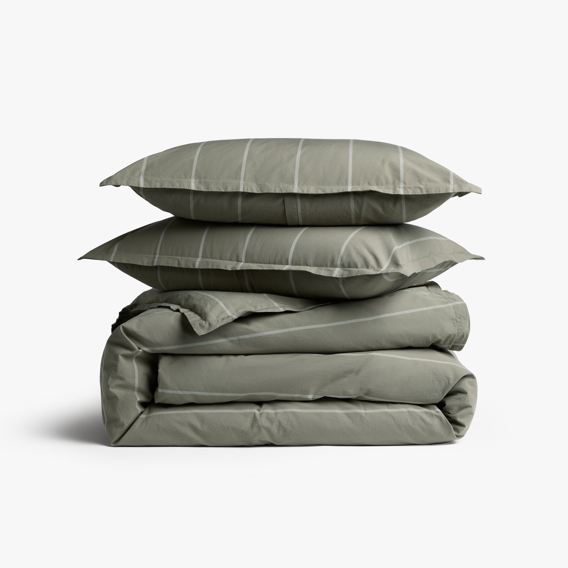 Percale Duvet Cover Set - Moss Stripe F/q
