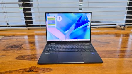 Acer Googlebook 14 on a wooden desk in an office
