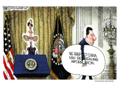 Political cartoon Obama Chinese hackers