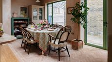 kitchen diner with terracotta tile flooring and modern heritage styling