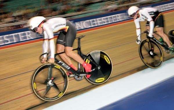 The German team of Dana Gloss and Miriam Welte finish third in the women's team sprint