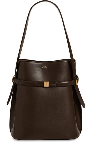 Belted Leather Bucket Bag