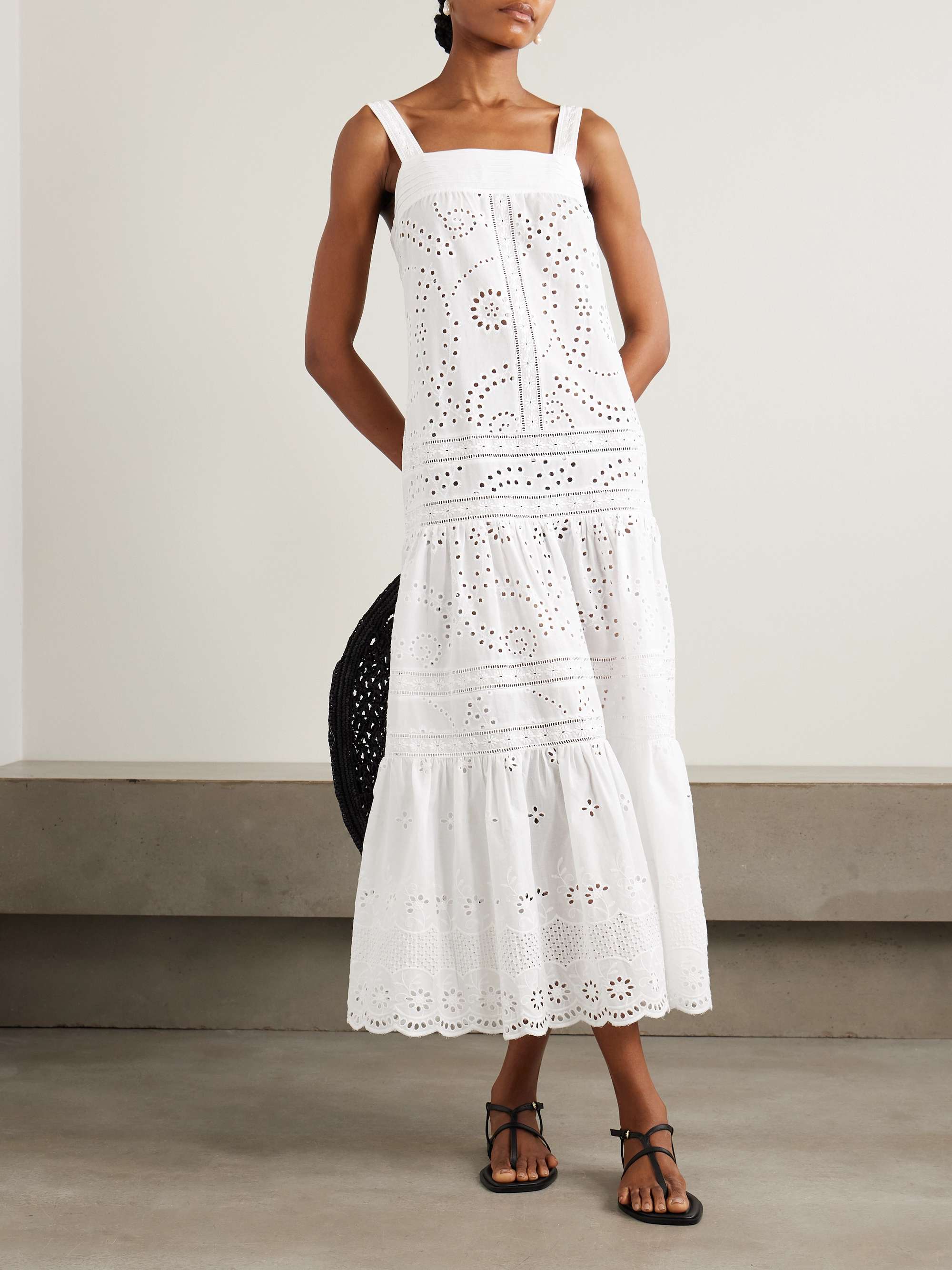 Populonia Tiered Scalloped Broderie Anglaise Cotton Maxi Dress