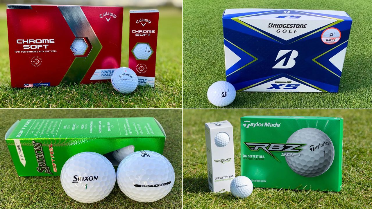 A selection of four different golf balls