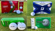 A selection of four different golf balls