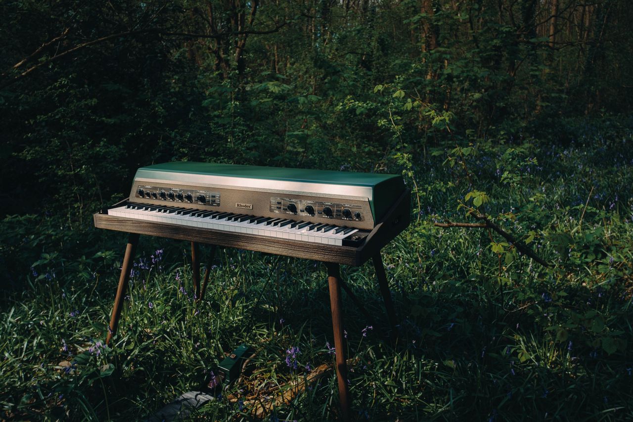 Rhodes Mk8 Earth Edition piano: a limited-edition Rhodes piano pictured in forest