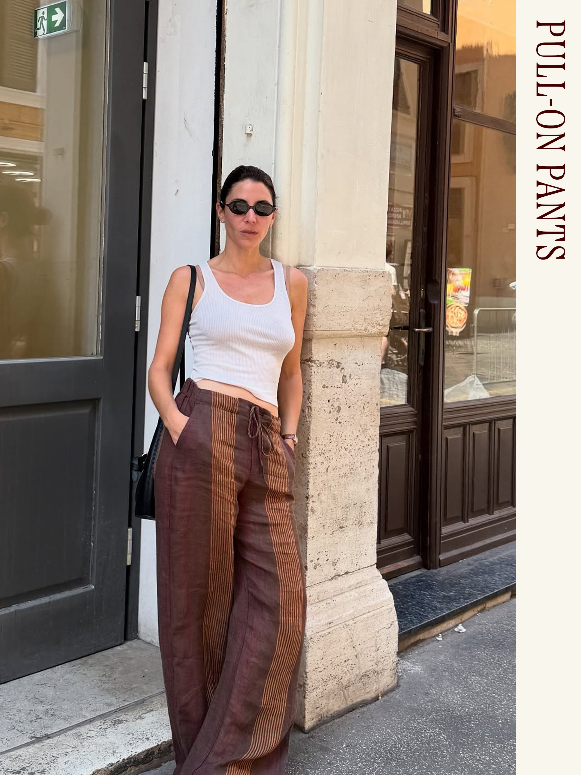 Influencer wearing a white tank and pull-on pants