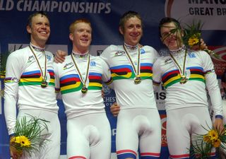 British team pursuit riders on podium
