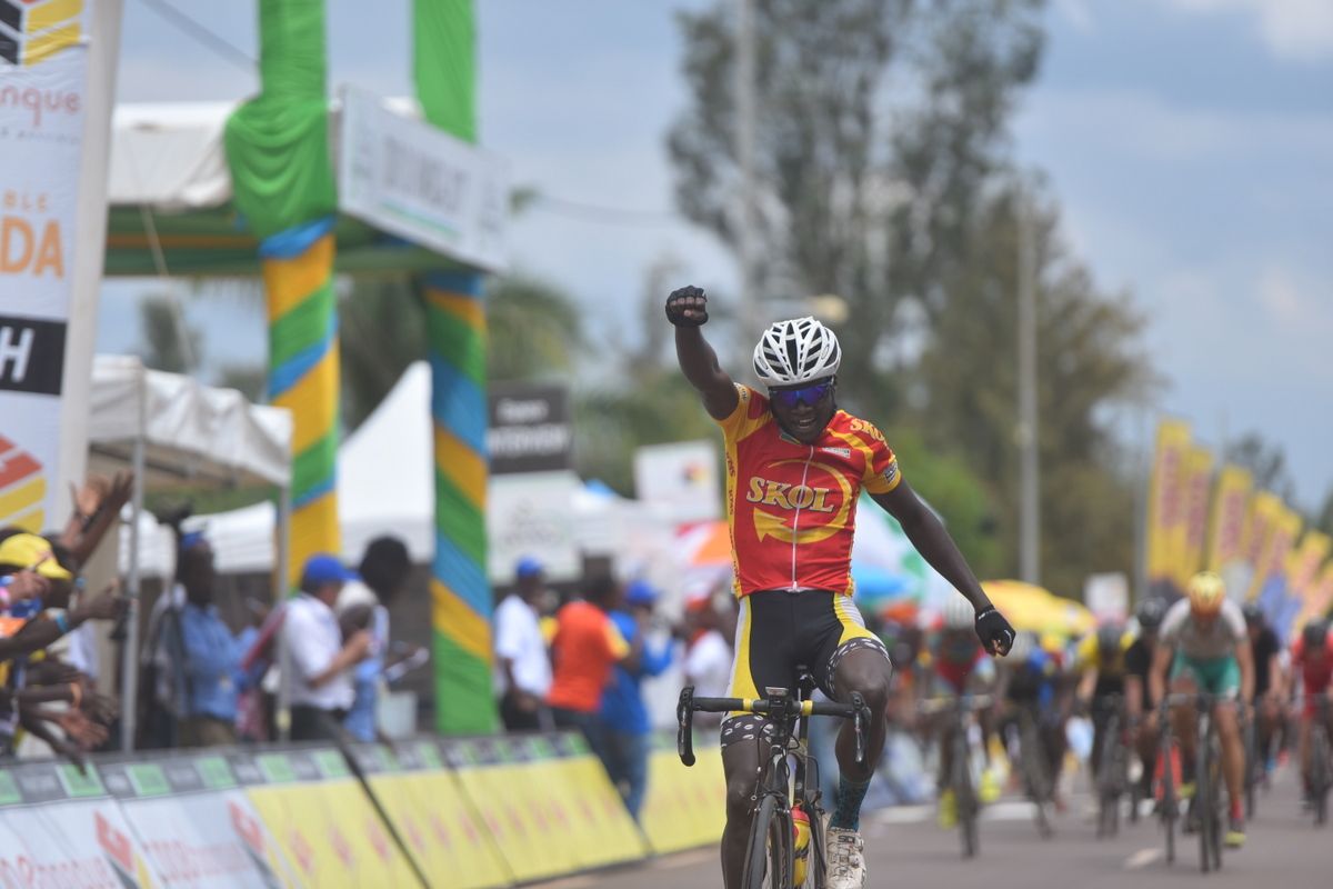 Bonaventure Uwizeyimana celebrates his stage win