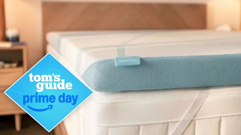 The Tempur-Pedic Tempur-Adapt + Cooling Mattress Topper with a blue Prime Day deals badge in the foreground.