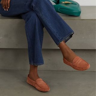 suede pink tod's loafers