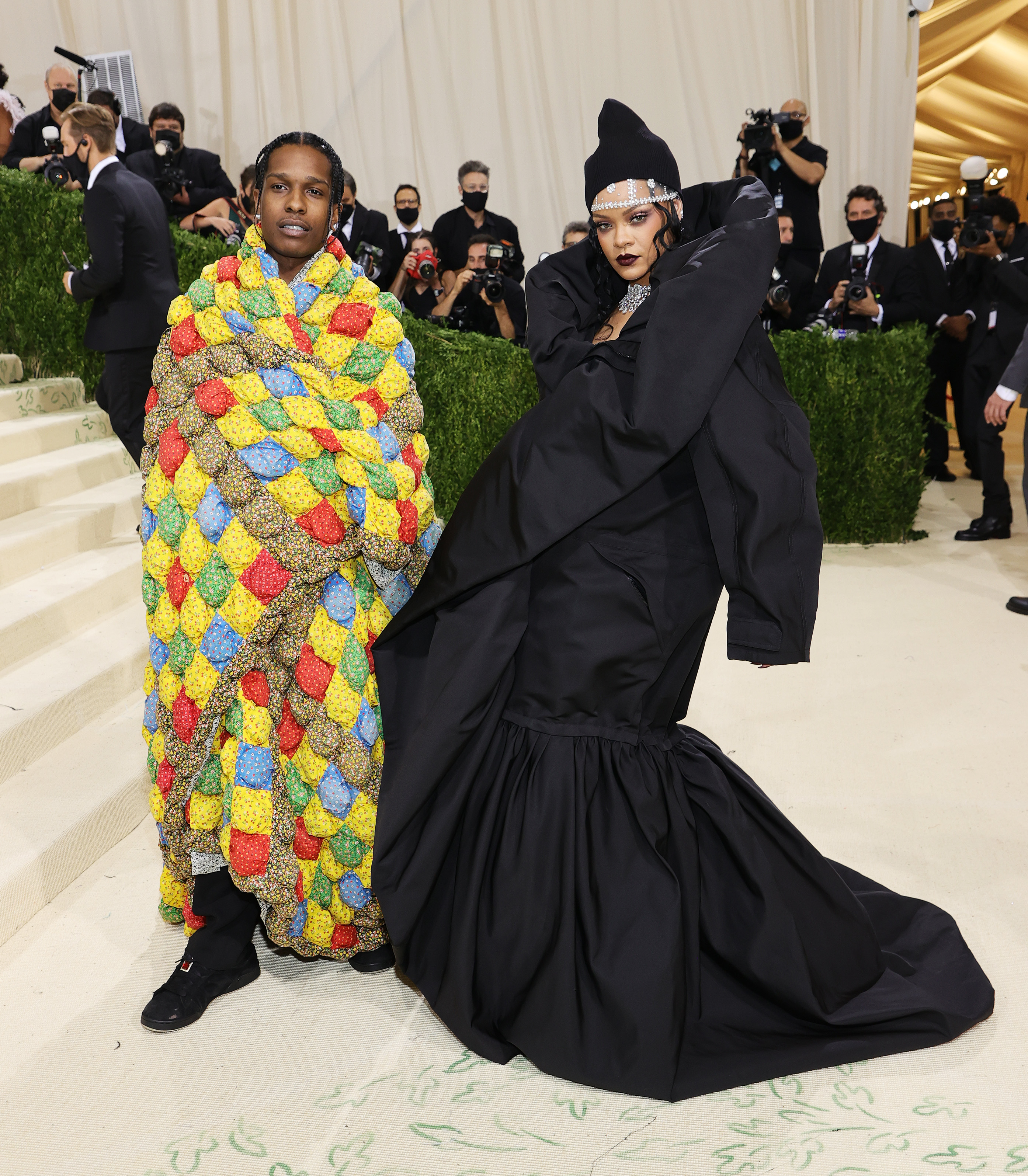 NEW YORK, NEW YORK - SEPTEMBER 13: A$AP Rocky and Rihanna attend The 2021 Met Gala Celebrating In America: A Lexicon Of Fashion at Metropolitan Museum of Art on September 13, 2021 in New York City. (Photo by Mike Coppola/Getty Images)