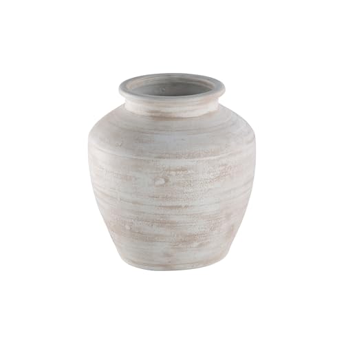 Signature Design by Ashley 12 Inch Rustic Ceramic Vase, Distressed White | Weathered-Texture Terra Cotta Pottery, Ideal Table Centerpiece for Dried Florals and Greenery, Meadie Series