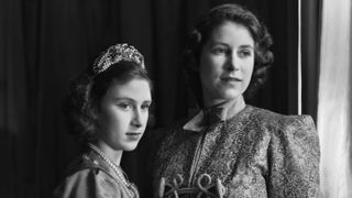 Princesses Elizabeth and Margaret ahead of a royal pantomime production of 'Aladdin'