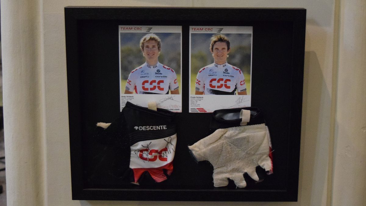A mitt from each of the Schleck brothers, Andy and Franck
