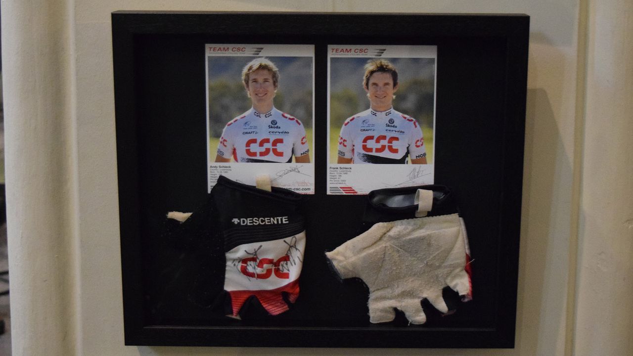 A mitt from each of the Schleck brothers, Andy and Franck