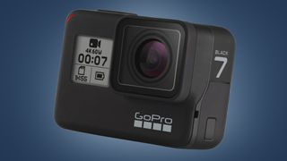 The GoPro Hero 7 Black on a blue background