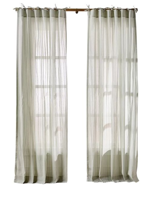 Cotton Dobby Striped Sheer Tie-Top Curtain