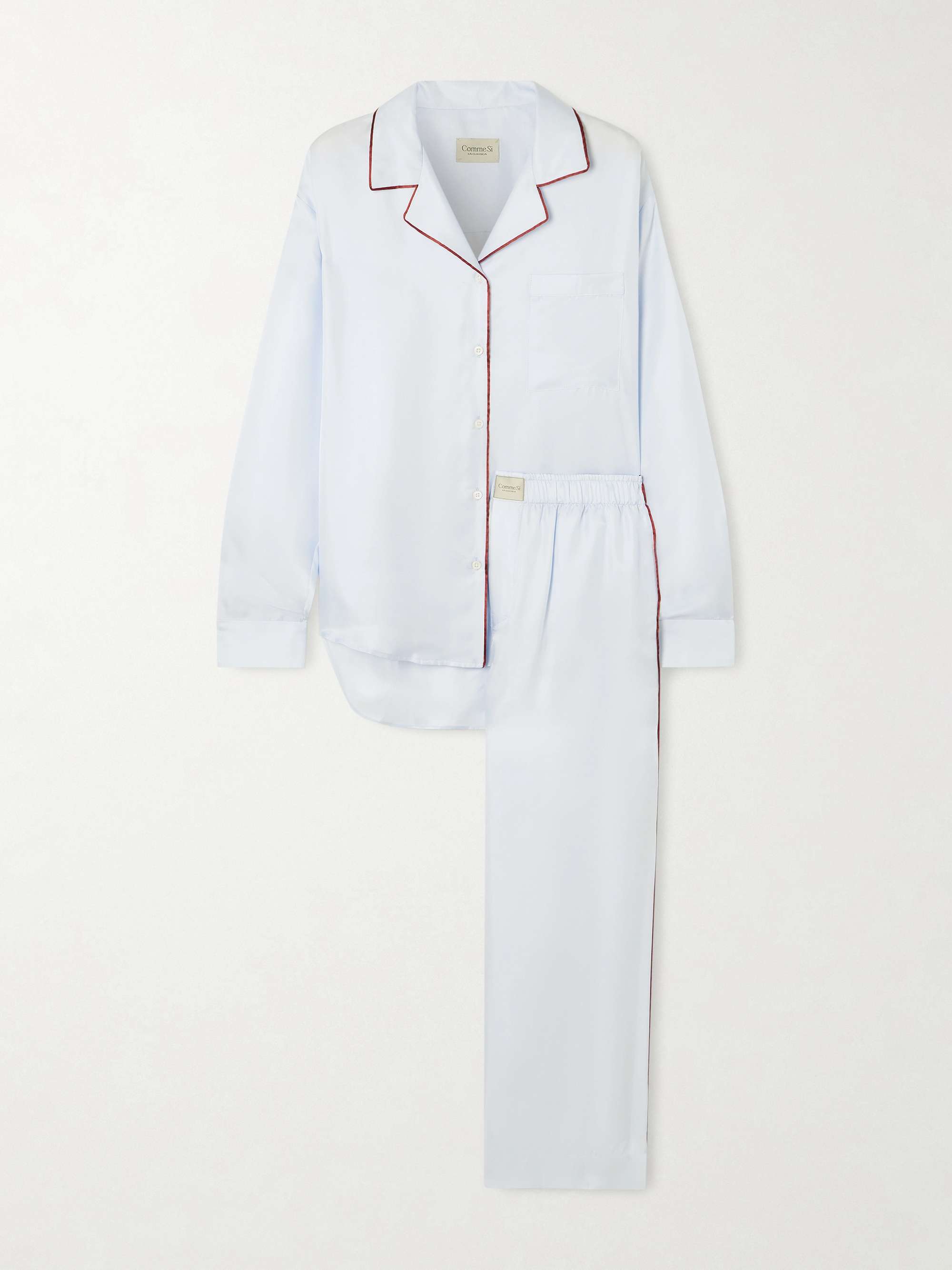Piped Silk-Twill Pajama Set