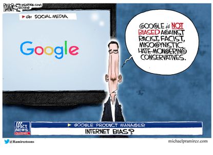 Political cartoon U.S. internet bias Google Trump