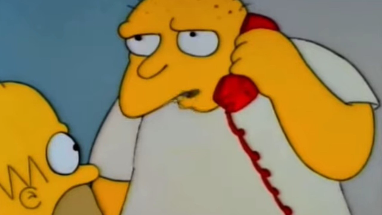 Leon Kompowsky talking on the phone in the banned The Simpsons episode, "Stark Raving Dad"