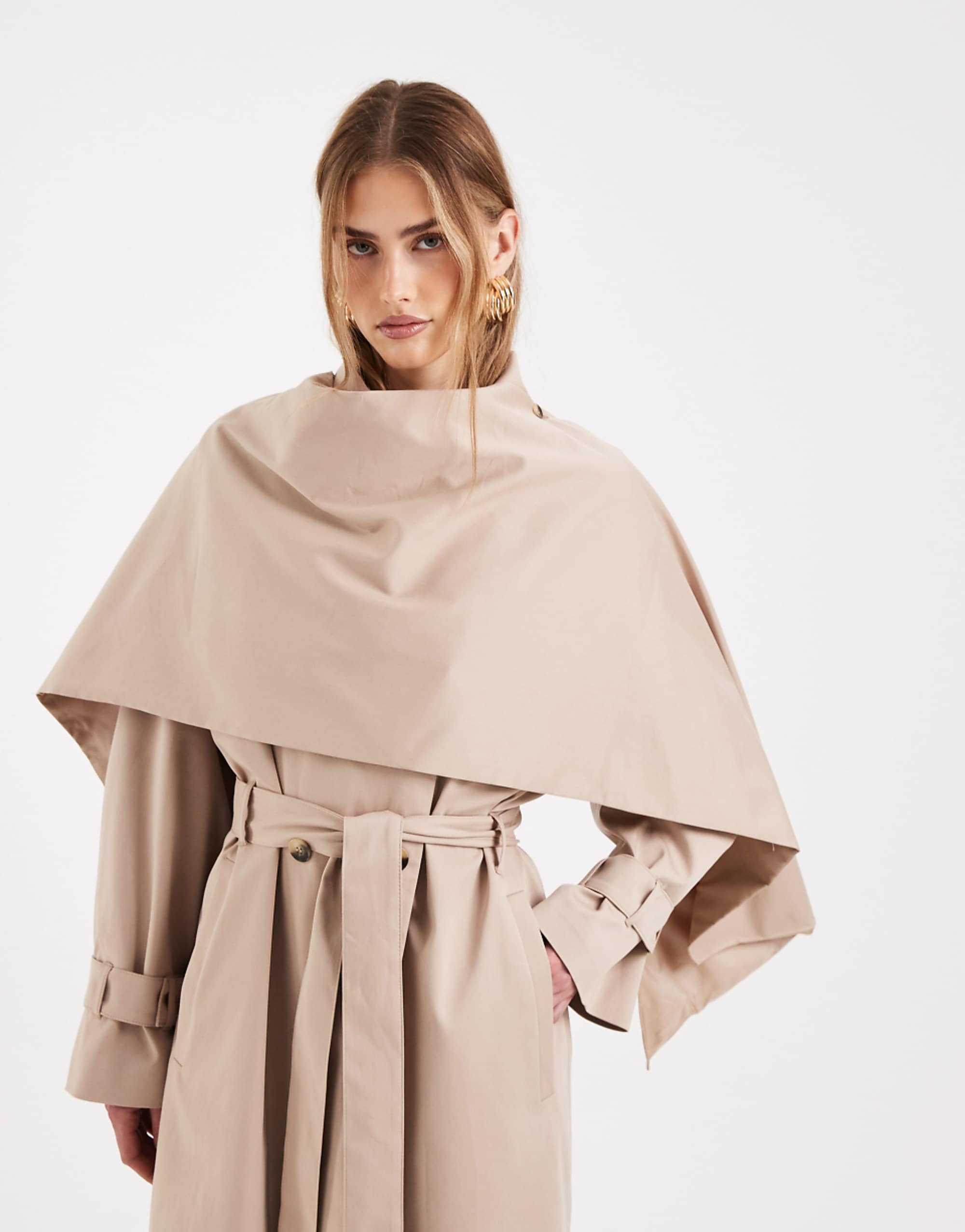 Asos Design Scarf Detail Trench Coat in Stone