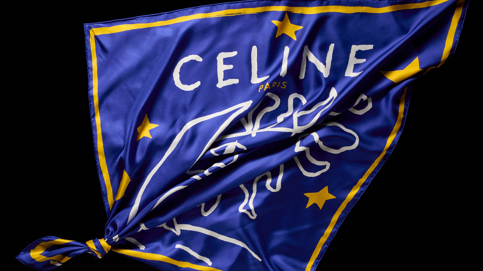 Celine Silk Scarf on Black Background