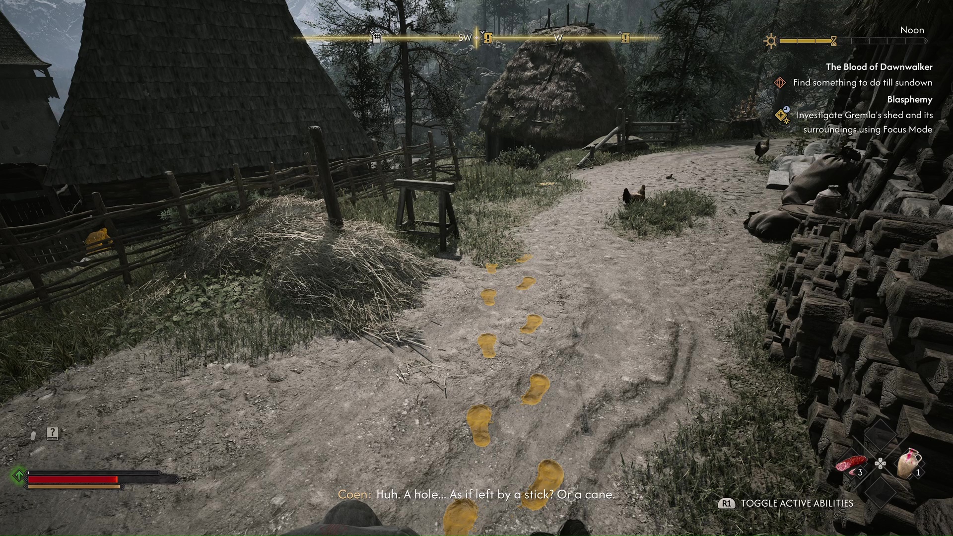 Footprints of the banner thief outside Gremla's shed in The Blood of Dawnwalker
