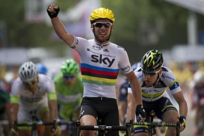 Cavendish takes a stage in last year's Tour de France from Vis&eacute; to Tournai