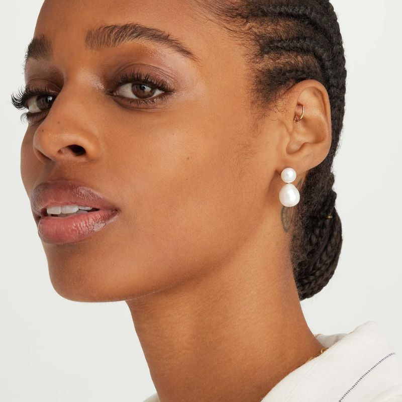 Bold Pearl Drop Earrings on model