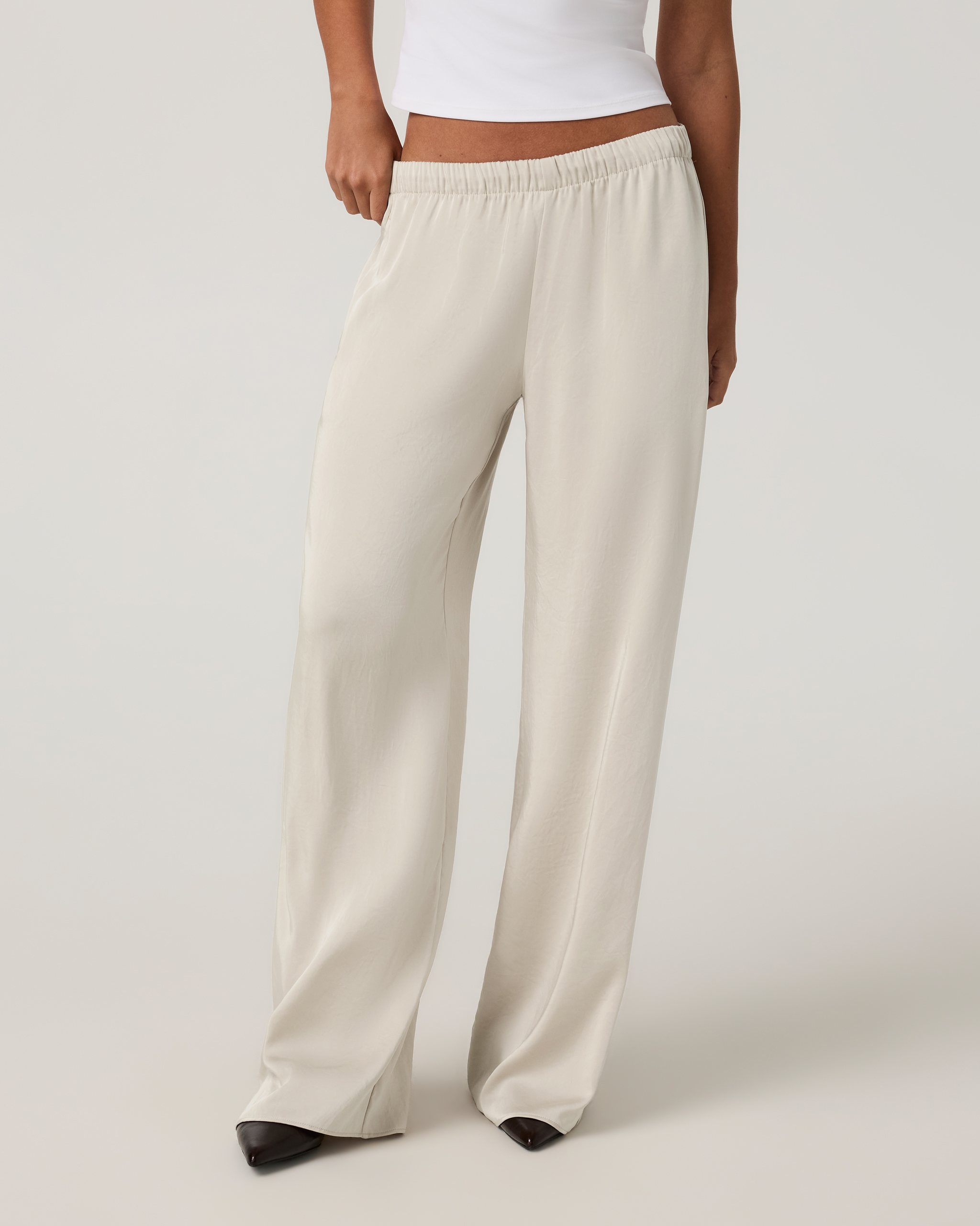 Nova Satin Wideleg Pant - Mushroom - Xxs